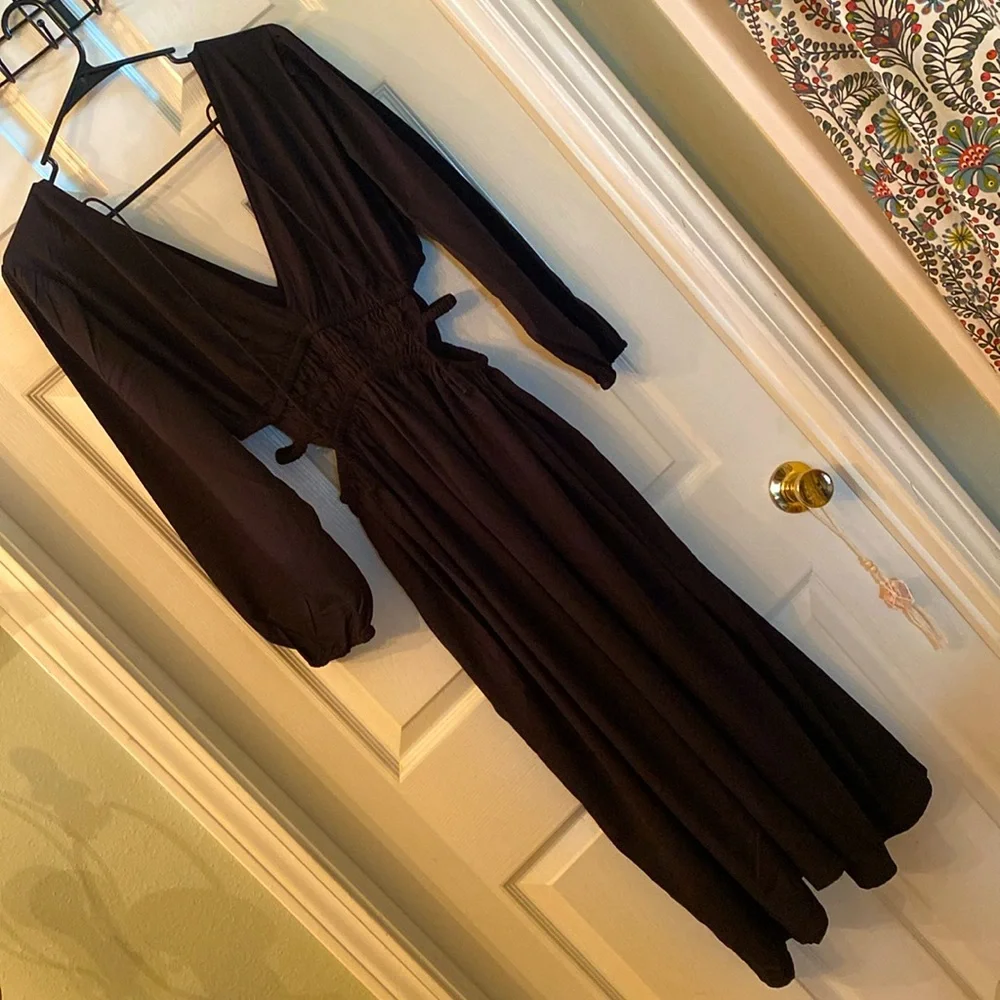 Indulge Black Bishop Sleeve Wrap Dress V-Neck